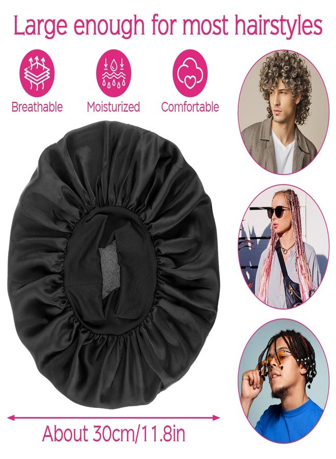 Wanmu 3Pcs Silk Bonnet for Men, Elastic Band Hair Bonnet for Sleeping Soft Satin Hair Wrap Sleep Cap for Women Sleeping Curly Hair Braids (Black) - Image 2